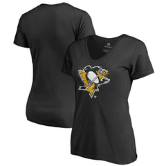 Pittsburgh Penguins Women's Splatter Logo V-Neck T-Shirt Black