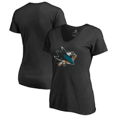 San Jose Sharks Women's Splatter Logo V-Neck T-Shirt Black
