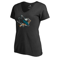 San Jose Sharks Women's Splatter Logo V-Neck T-Shirt Black
