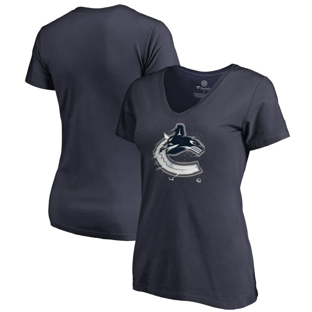 Vancouver Canucks Women's Splatter Logo V-Neck T-Shirt Navy