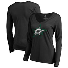 Dallas Stars Women's Splatter Logo V-Neck Long Sleeve T-Shirt Black