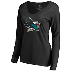 San Jose Sharks Women's Splatter Logo V-Neck Long Sleeve T-Shirt Black