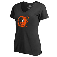 Baltimore Orioles Women's Splatter Logo V-Neck T-Shirt Black