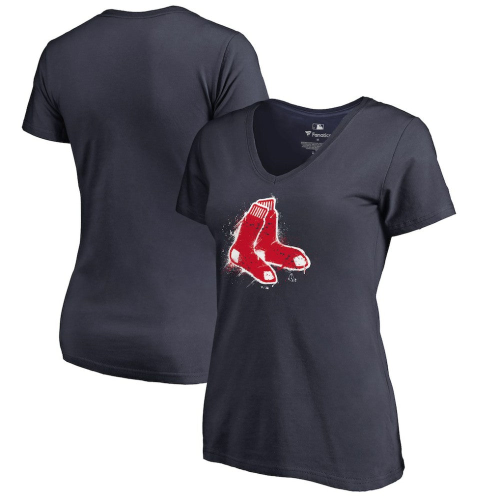 Boston Red Sox Women's Splatter Logo V-Neck T-Shirt Navy
