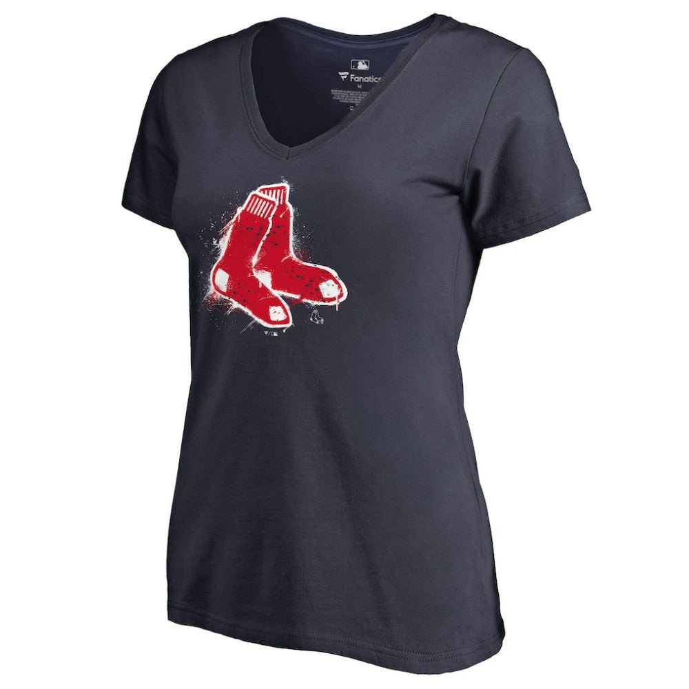 Boston Red Sox Women's Splatter Logo V-Neck T-Shirt Navy