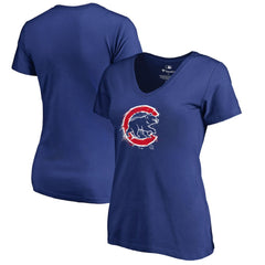 Chicago Cubs Women's Splatter Logo V-Neck T-Shirt Royal