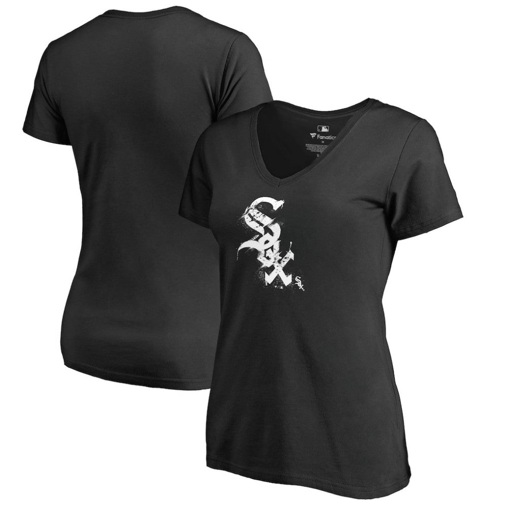 Chicago White Sox Women's Splatter Logo V-Neck T-Shirt Black