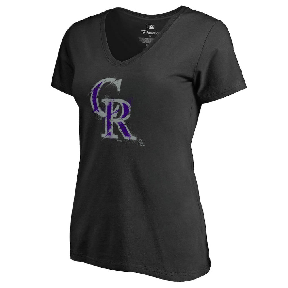 Colorado Rockies Women's Splatter Logo V-Neck T-Shirt Black