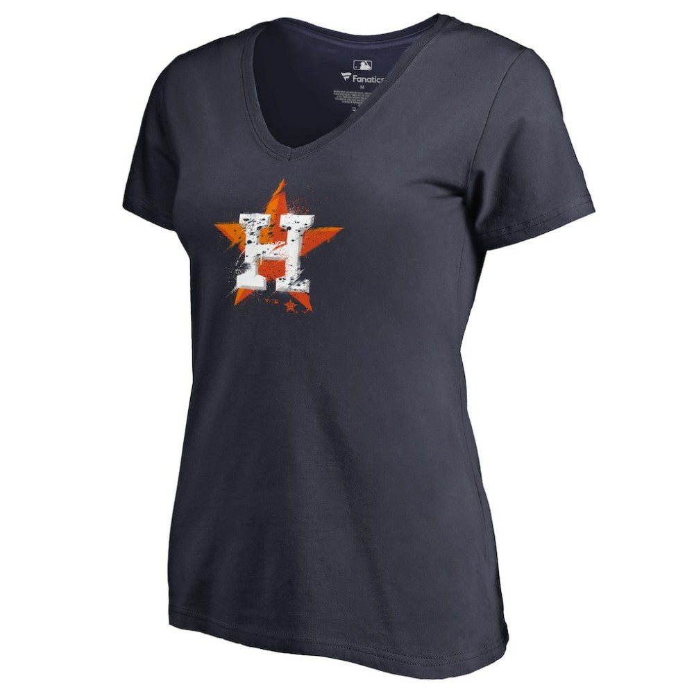 Houston Astros Women's Splatter Logo V-Neck T-Shirt Navy