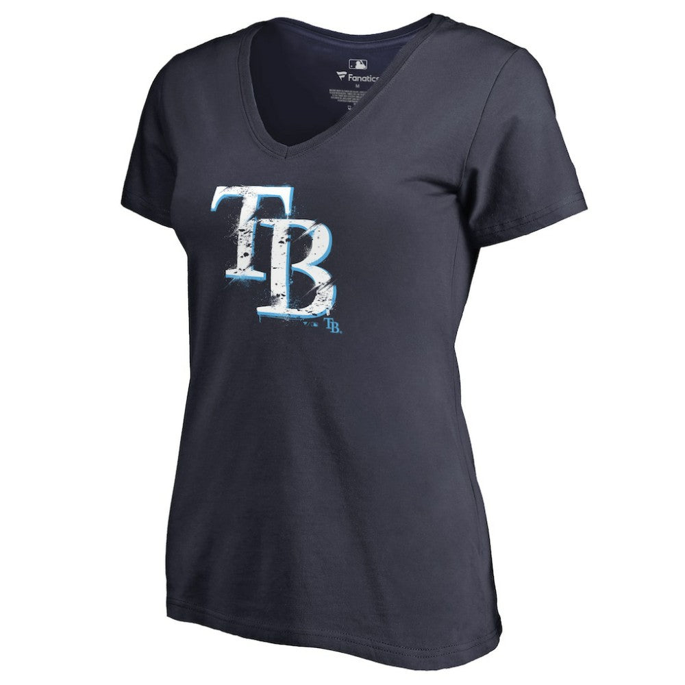 Tampa Bay Rays Women's Splatter Logo V-Neck T-Shirt Navy
