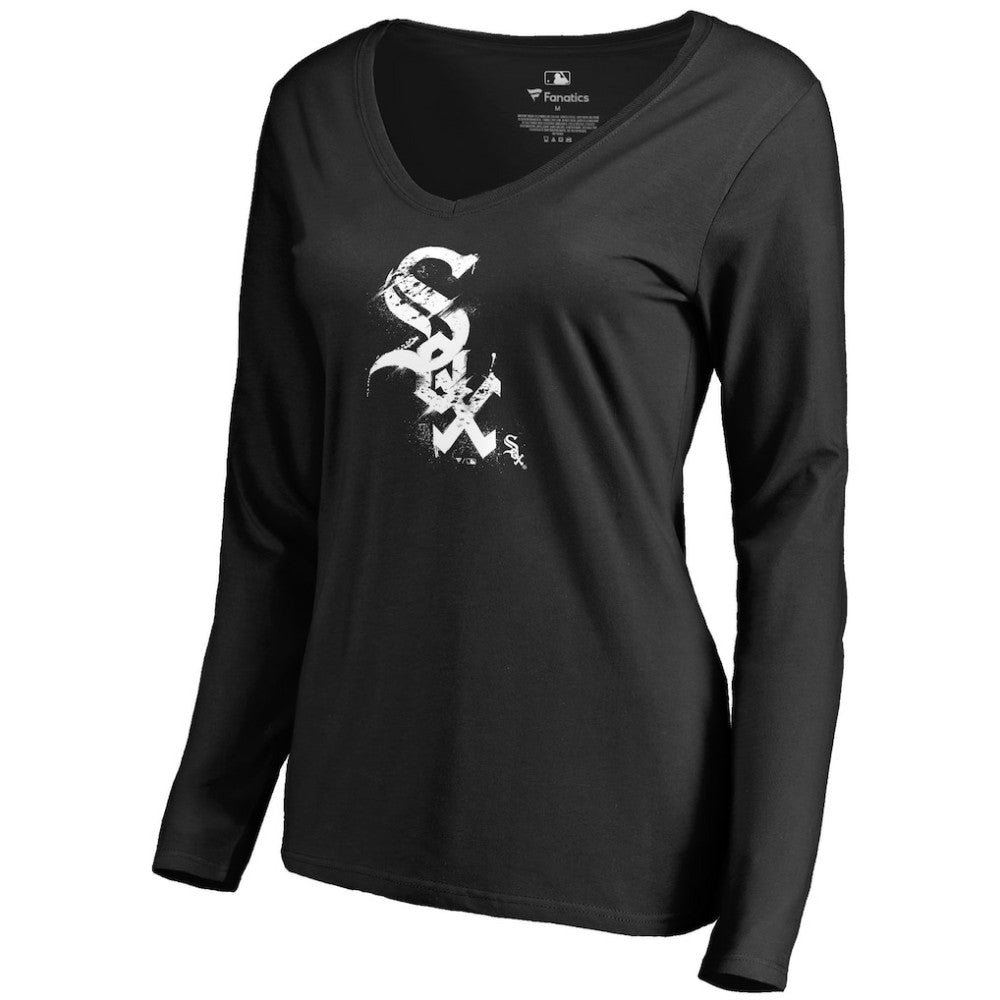 Chicago White Sox Women's Splatter Logo Long Sleeve V-Neck T-Shirt Black