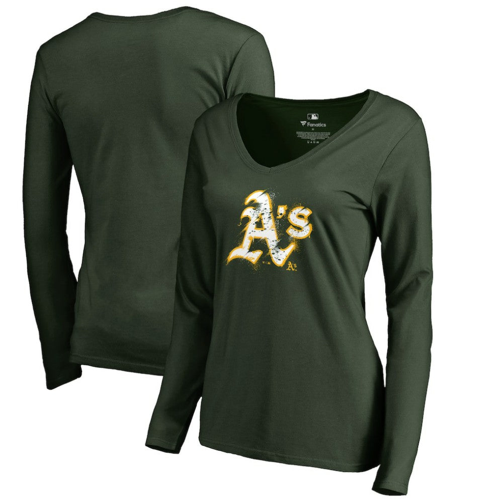 Athletics Women's Splatter Logo Long Sleeve V-Neck T-Shirt Green
