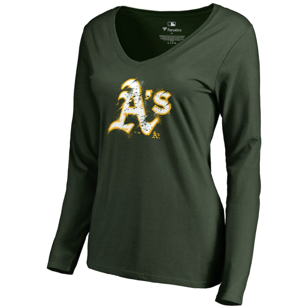 Athletics Women's Splatter Logo Long Sleeve V-Neck T-Shirt Green