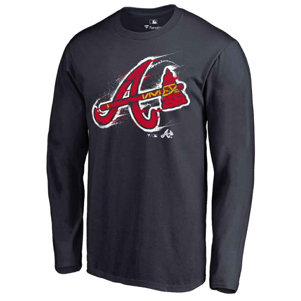 Atlanta Braves Splatter Logo Long Sleeve T-Shirt Navy