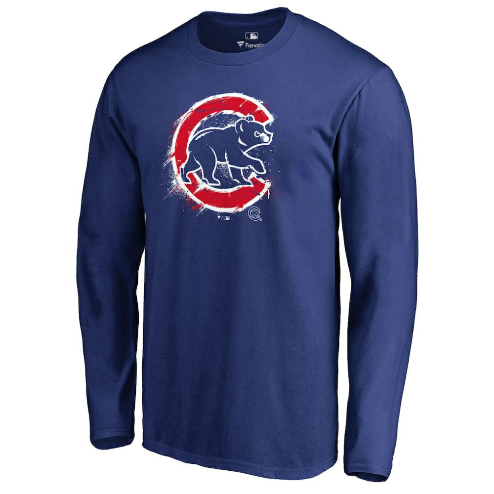 Chicago Cubs Splatter Logo Long Sleeve T-Shirt Royal