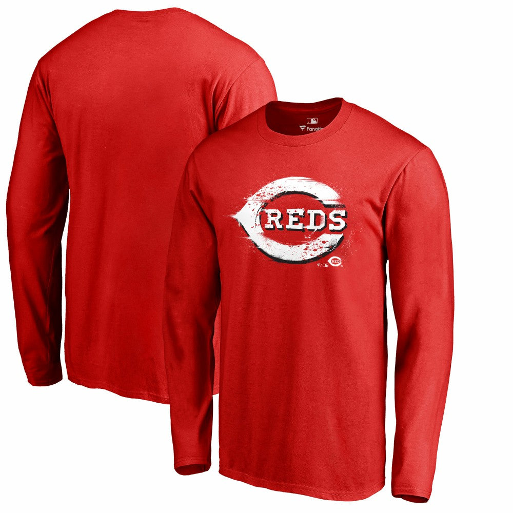 Cincinnati Reds Splatter Logo Long Sleeve T-Shirt Red