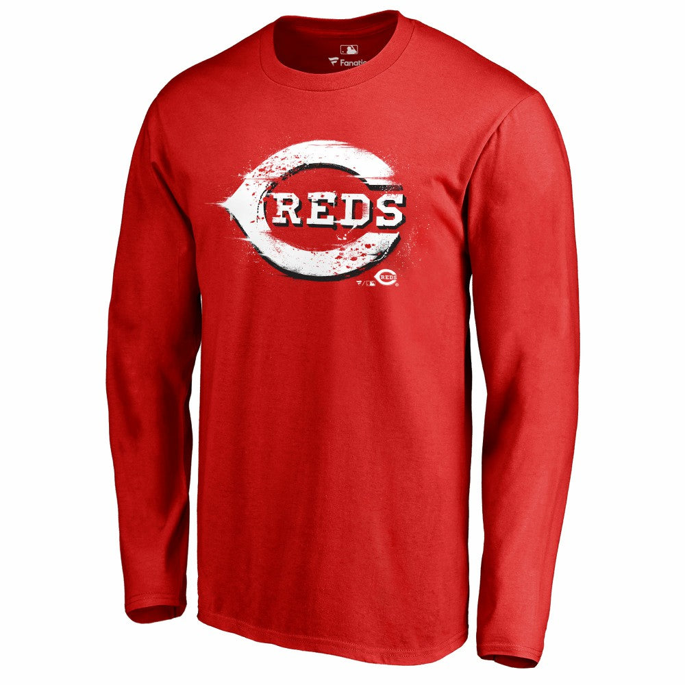 Cincinnati Reds Splatter Logo Long Sleeve T-Shirt Red