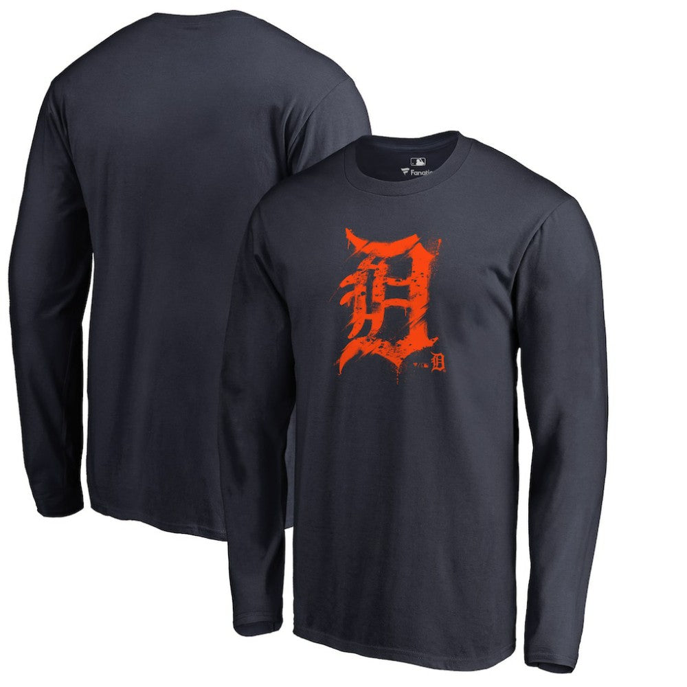 Detroit Tigers Splatter Logo Long Sleeve T-Shirt Navy