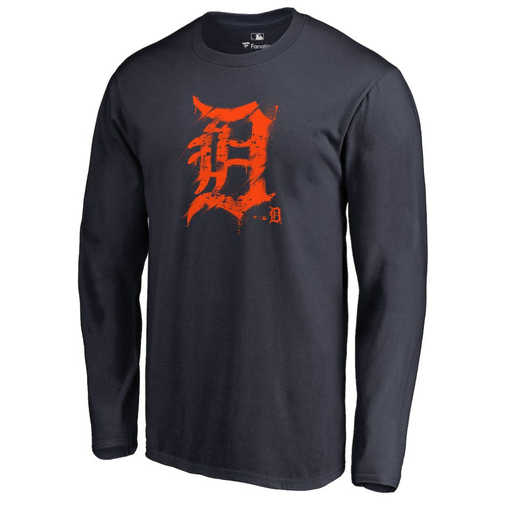 Detroit Tigers Splatter Logo Long Sleeve T-Shirt Navy