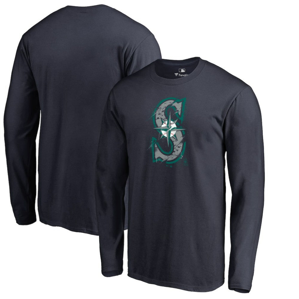 Seattle Mariners Splatter Logo Long Sleeve T-Shirt Navy