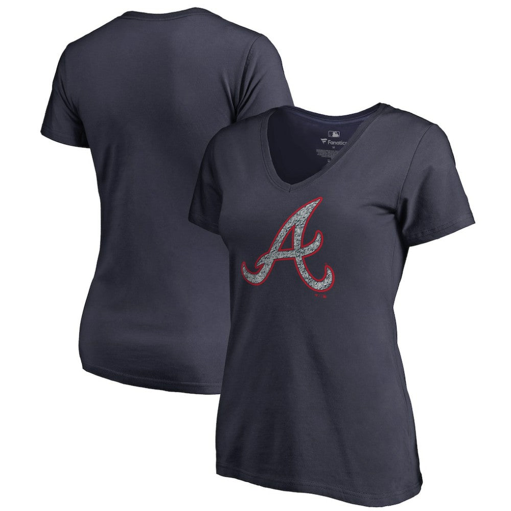 Atlanta Braves Women's Static Logo V-Neck T-Shirt Navy
