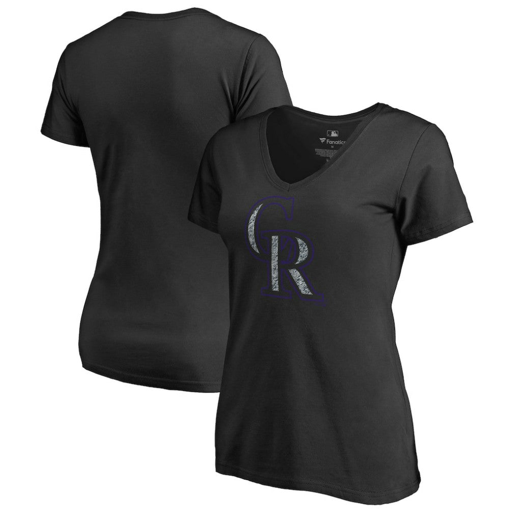 Colorado Rockies Women's Static Logo V-Neck T-Shirt Black