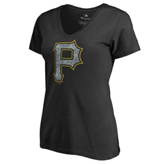 Pittsburgh Pirates Women's Static Logo V-Neck T-Shirt Black