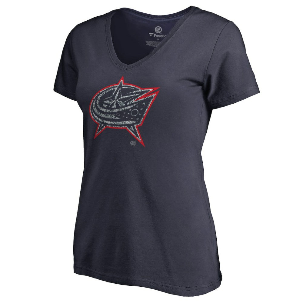 Columbus Blue Jackets Women's Static Logo V-Neck T-Shirt Navy