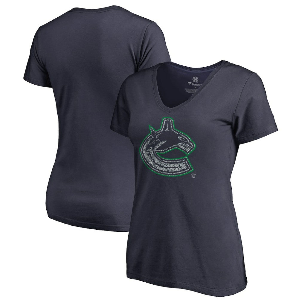 Vancouver Canucks Women's Static Logo V-Neck T-Shirt Navy