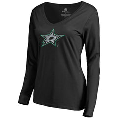 Dallas Stars Women's Static Logo Long Sleeve V-Neck T-Shirt Black