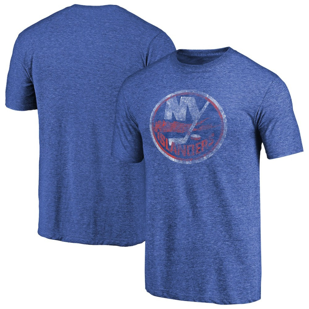 New York Islanders Throwback Vintage Logo Tri-Blend T-Shirt Royal