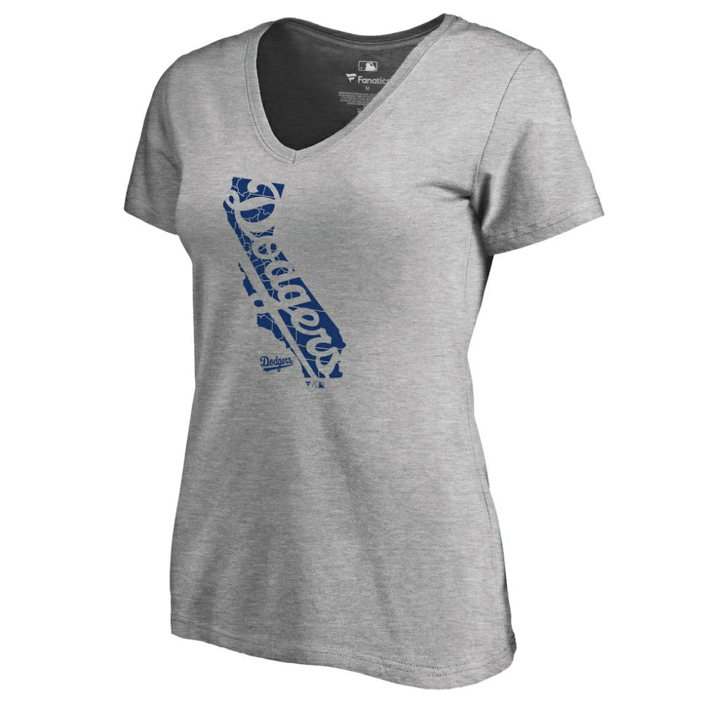 Los Angeles Dodgers Women's Hometown Collection Knockout State V-Neck T-Shirt Ash
