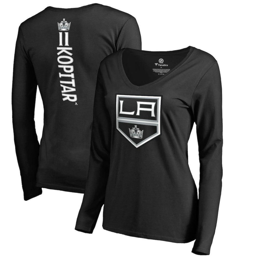 Anze Kopitar Los Angeles Kings Women's Backer Name & Number Slim Fit Long Sleeve V-Neck T-Shirt Black