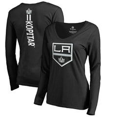 Anze Kopitar Los Angeles Kings Women's Backer Name & Number Slim Fit Long Sleeve V-Neck T-Shirt Black