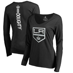 Drew Doughty Los Angeles Kings Women's Backer Name & Number Slim Fit Long Sleeve V-Neck T-Shirt Black