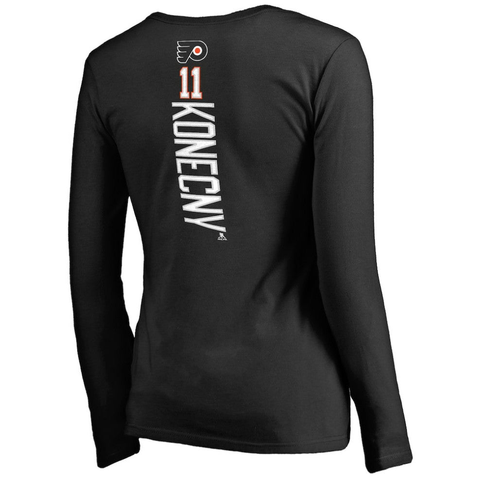 Travis Konecny Philadelphia Flyers Women's Backer Name & Number Slim Fit Long Sleeve V-Neck T-Shirt Black