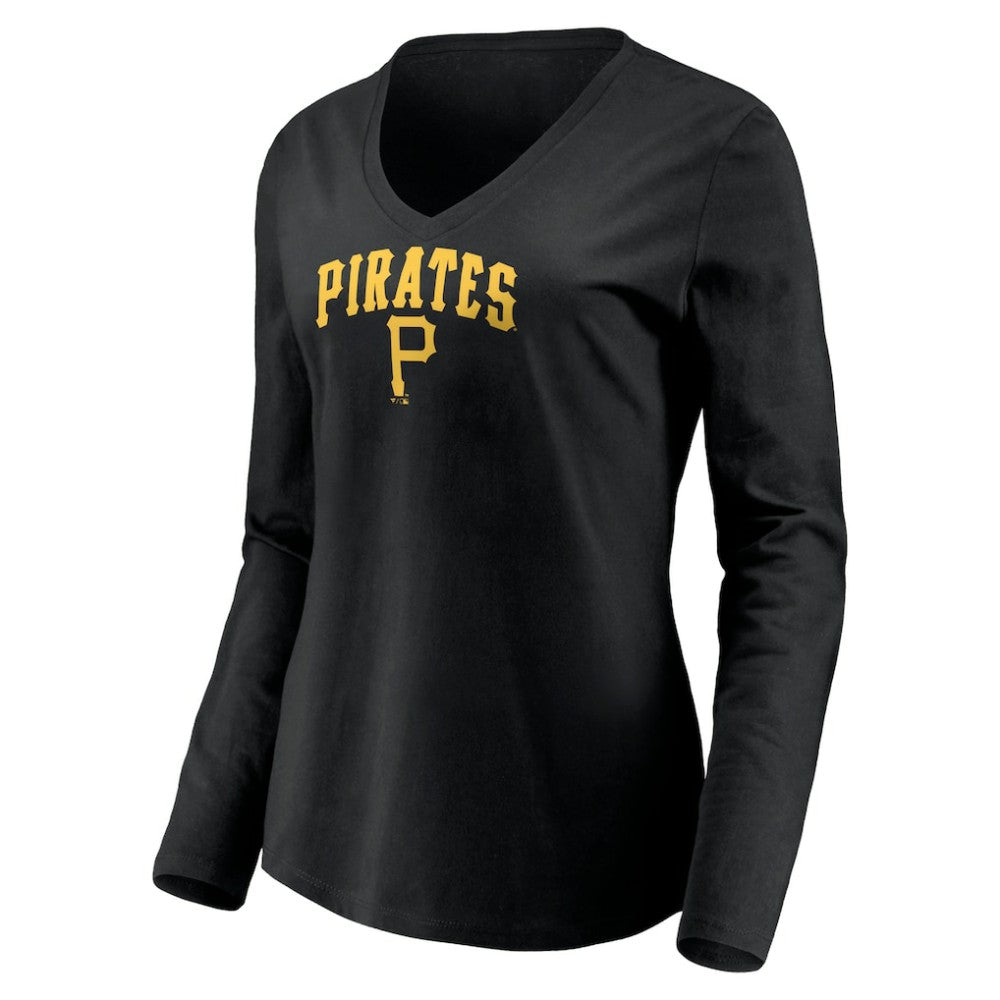 Pittsburgh Pirates Women's Cooperstown Collection Wahconah Long Sleeve V-Neck T-Shirt Black