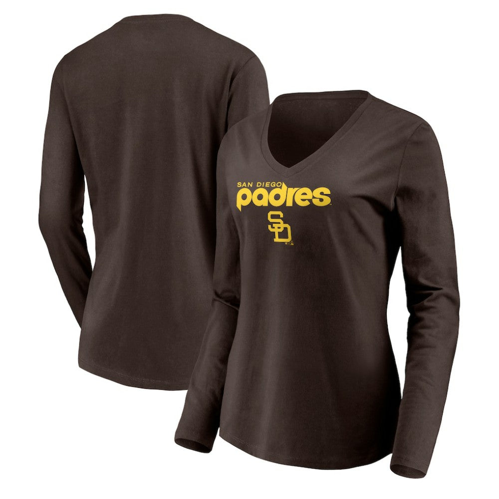 San Diego Padres Women's Cooperstown Collection Wahconah Long Sleeve V-Neck T-Shirt Brown