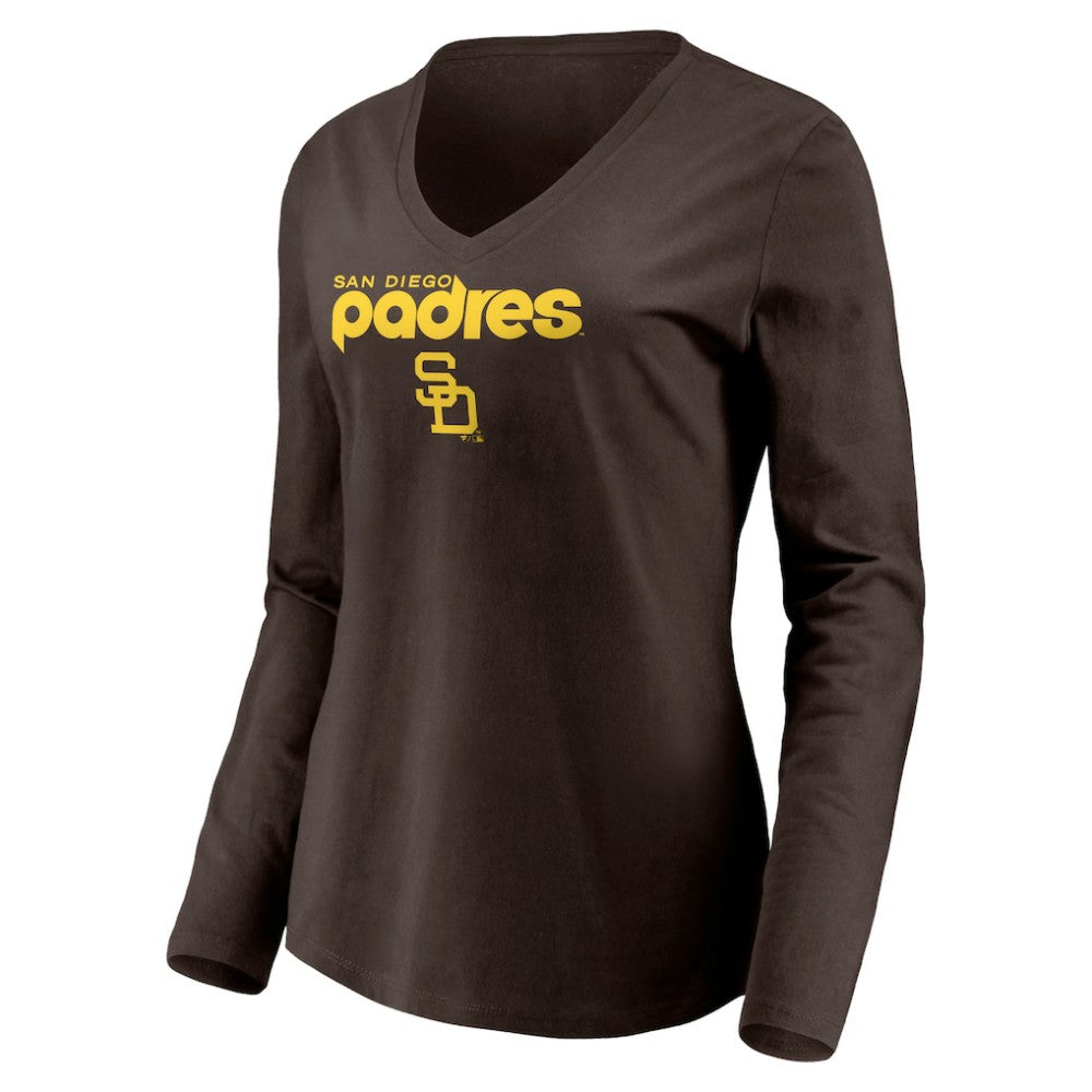 San Diego Padres Women's Cooperstown Collection Wahconah Long Sleeve V-Neck T-Shirt Brown