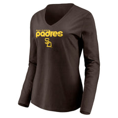 San Diego Padres Women's Cooperstown Collection Wahconah Long Sleeve V-Neck T-Shirt Brown