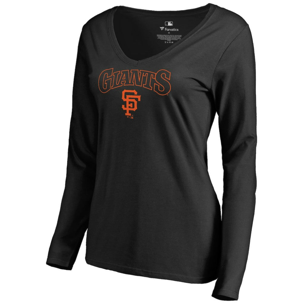 San Francisco Giants Women's Cooperstown Collection Wahconah Long Sleeve V-Neck T-Shirt Black