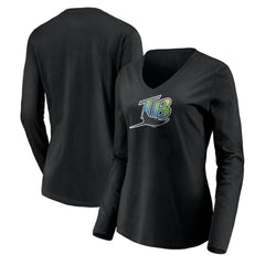 Tampa Bay Rays Women's Cooperstown Collection Wahconah Long Sleeve V-Neck T-Shirt Black