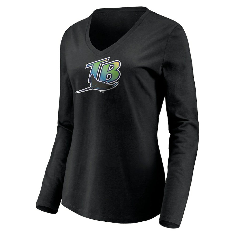 Tampa Bay Rays Women's Cooperstown Collection Wahconah Long Sleeve V-Neck T-Shirt Black