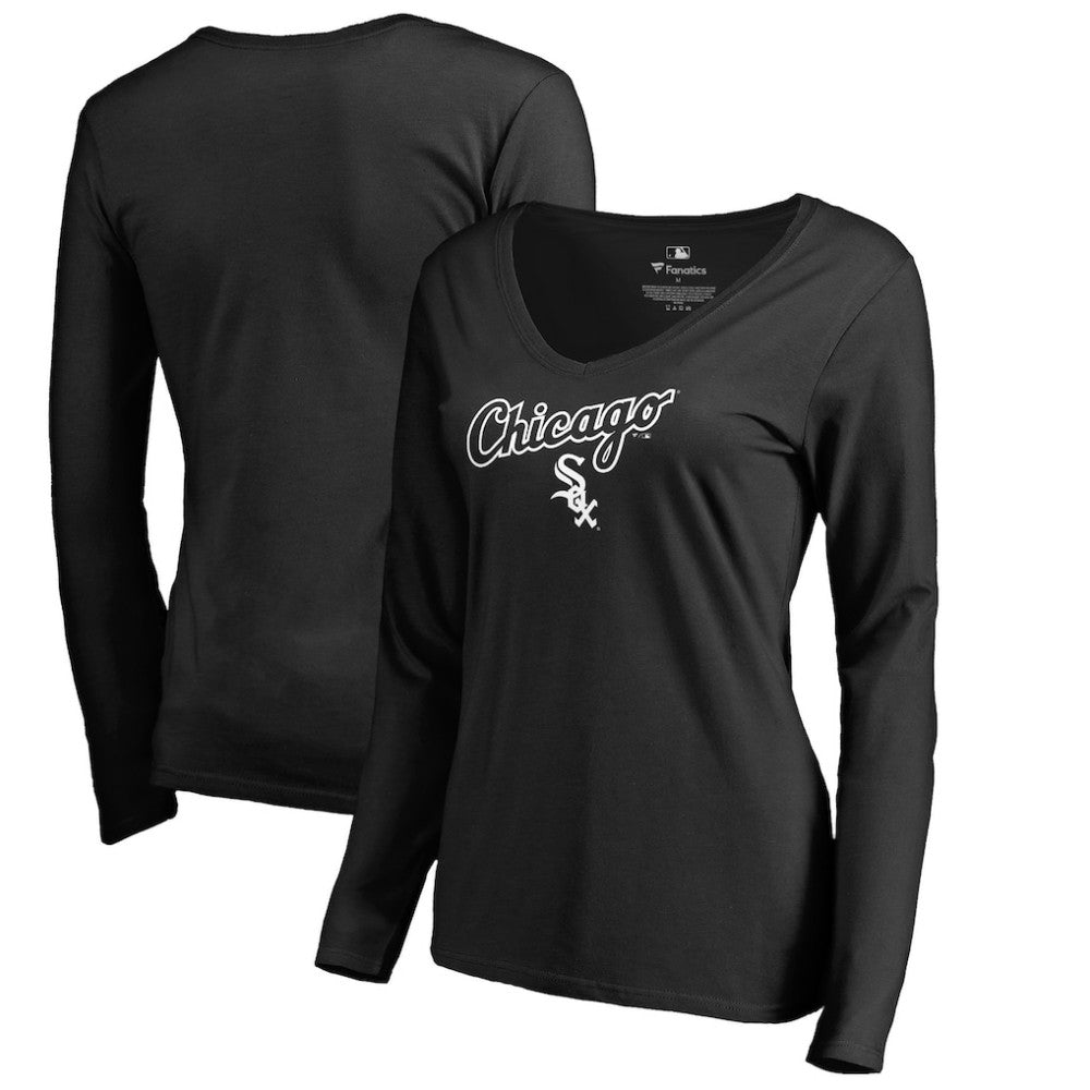 Chicago White Sox Women's Team Lockup Slim Fit Long Sleeve V-Neck T-Shirt Black