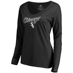 Chicago White Sox Women's Team Lockup Slim Fit Long Sleeve V-Neck T-Shirt Black