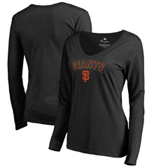 San Francisco Giants Women's Team Lockup Slim Fit Long Sleeve V-Neck T-Shirt Black