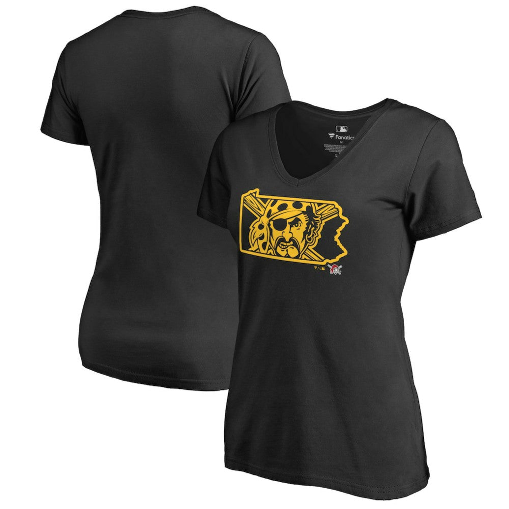 Pittsburgh Pirates Women's Hometown Collection Bucco State V-Neck T-Shirt Black