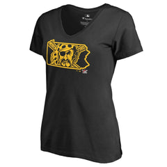 Pittsburgh Pirates Women's Hometown Collection Bucco State V-Neck T-Shirt Black