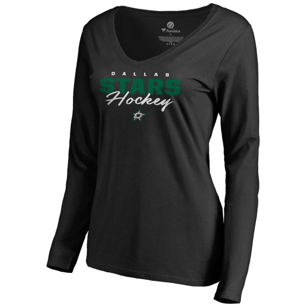 Dallas Stars Women's Iconic Collection Script Assist Long Sleeve V-Neck T-Shirt Black