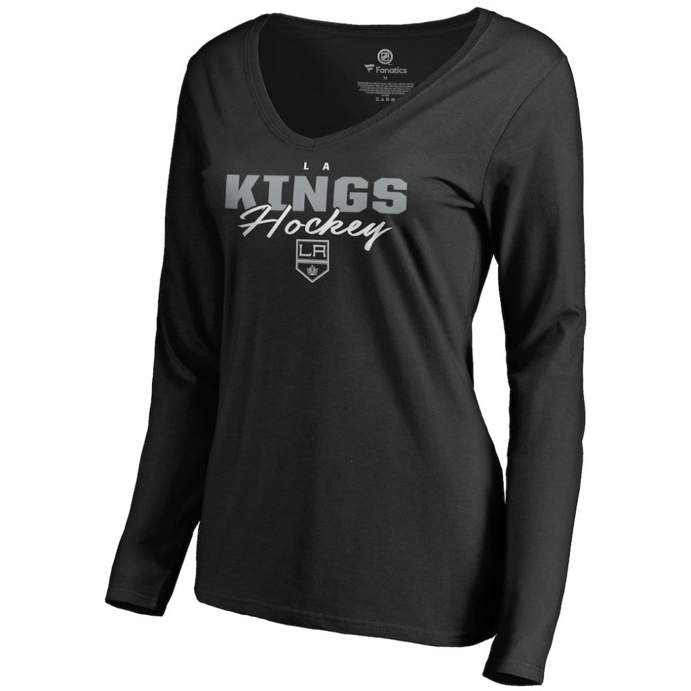 Los Angeles Kings Women's Iconic Collection Script Assist Long Sleeve V-Neck T-Shirt Black